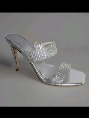 Nine West Glas Stone Silver Shimmer Rhinestone Heels 6 Wedding Party Clubwear
